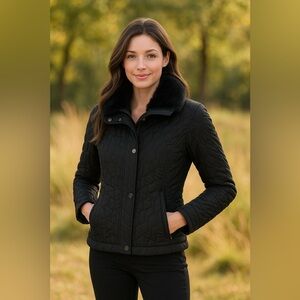 Sun Mountain Women’s Alpine Quilted Jacket Faux Fur Collar Black Small Golf Ski